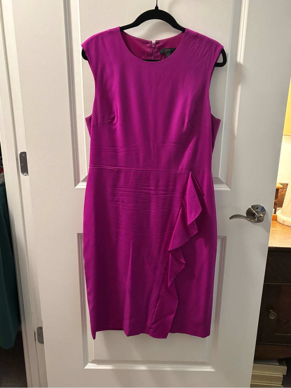 J. Crew Magenta Ruffle Sheath Midi Dress